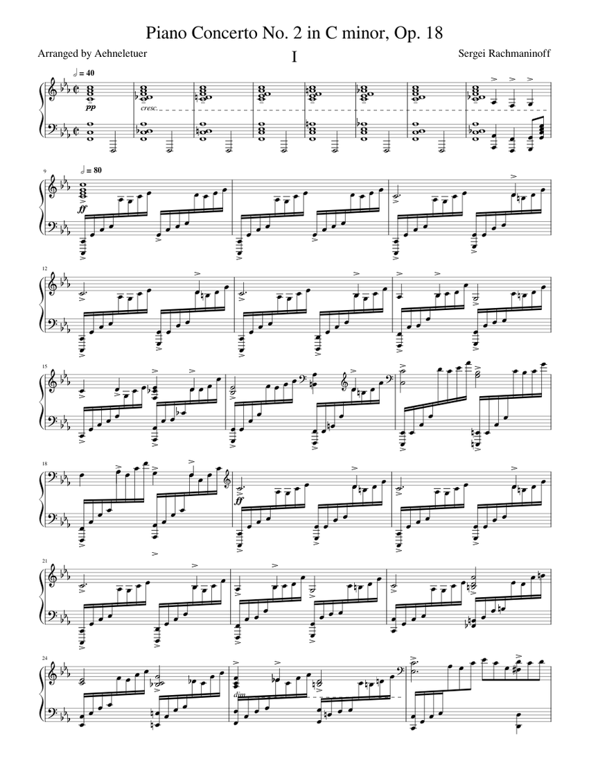 Rachmaninoff] Piano Concerto No. 2, Op. 18 (1st Movement) (2020) Sheet  music for Piano (Solo) | Musescore.com