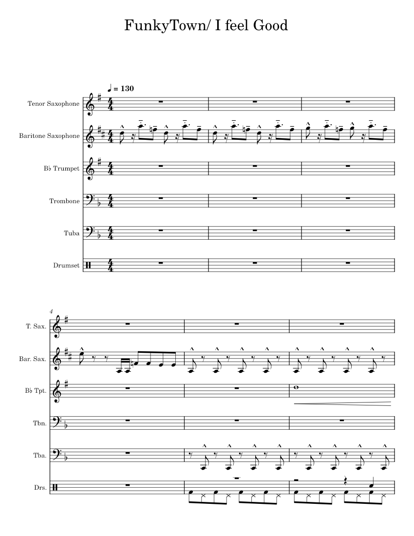 FunkyTown Sheet Music for Trombone, Tuba, Saxophone tenor, Saxophone ...