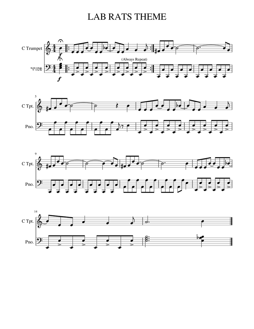 LAB RATS THEME (piano, trumpet) (fixed) Sheet music for Piano, Trumpet in c  (Solo) | Musescore.com