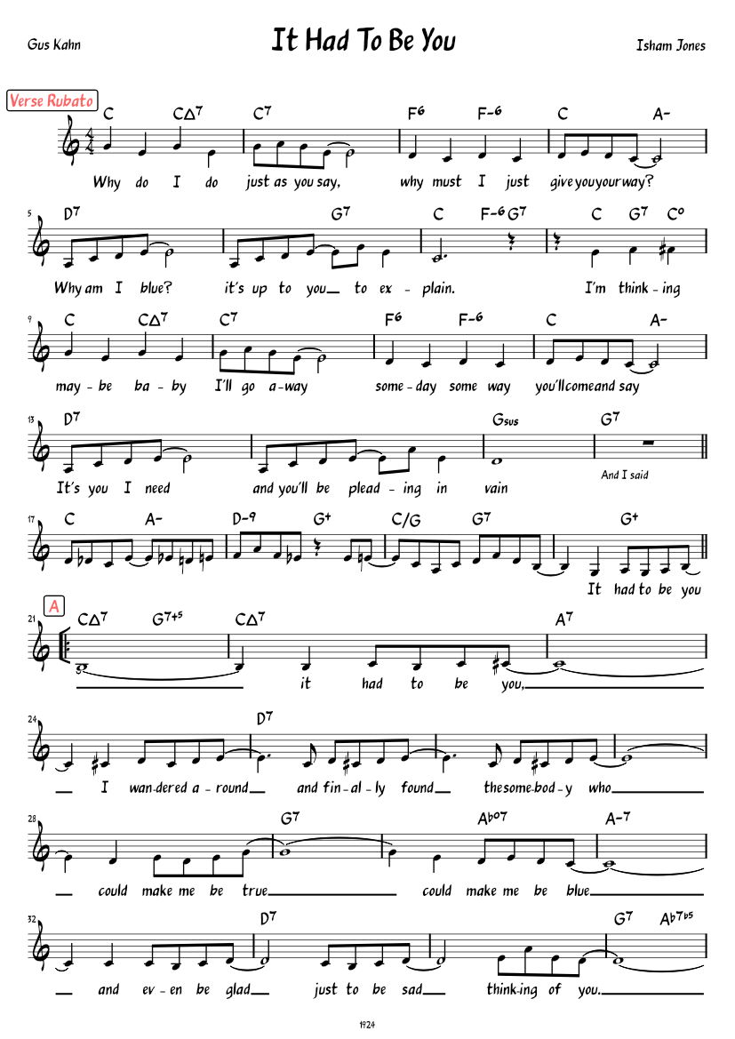 It Had To Be You (Lead sheet with lyrics and verse ) Sheet music for ...