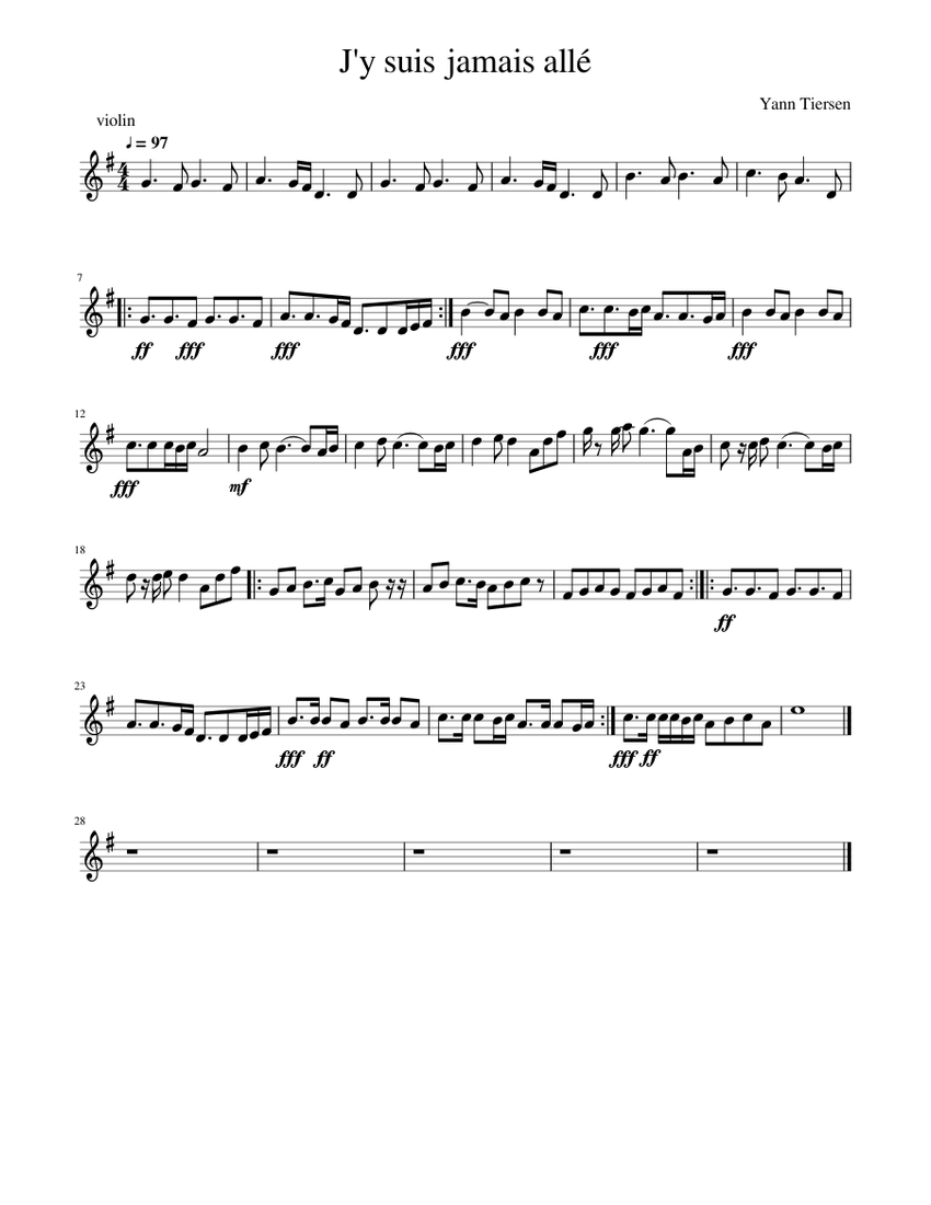 J Y Suis Jamais Alle Violin Sheet Music For Violin Solo Musescore Com Amélie j'y suis jamais allé yann tiersen extended original. violin sheet music