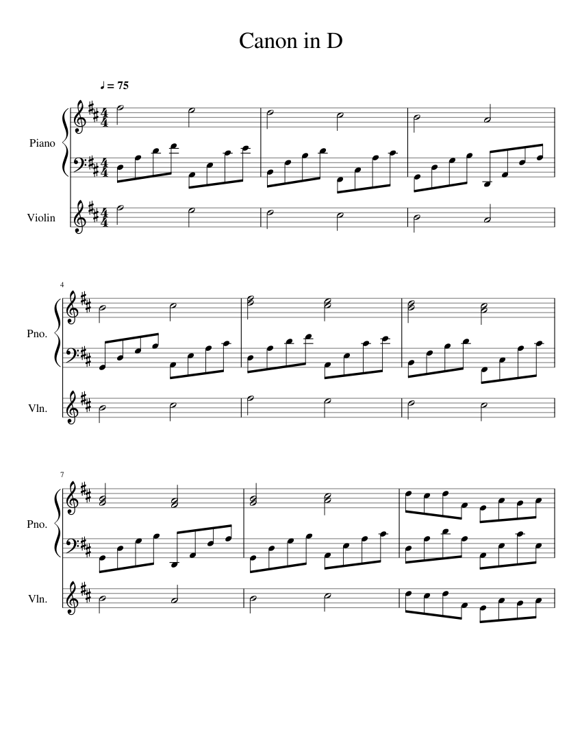 Canon in D piano-violin Sheet music for Piano, Violin (Solo) | Musescore.com