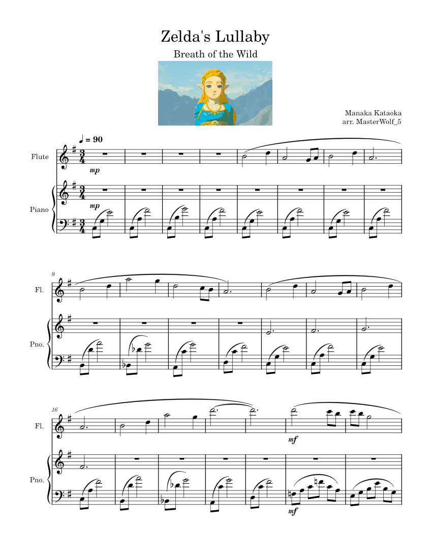 Zelda's Lullaby – Koji Kondo Sheet Music for Piano, Flute (Mixed Duet ...