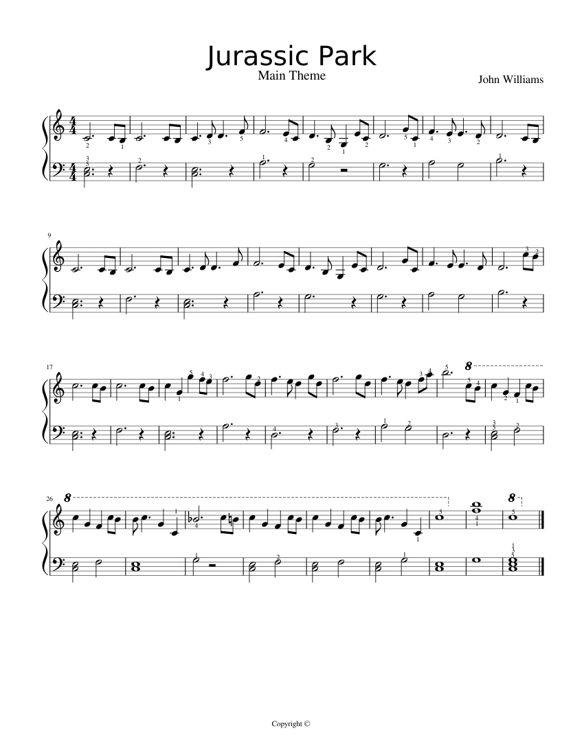 Jurassic Park - Main Theme (Easy piano solo) - piano tutorial