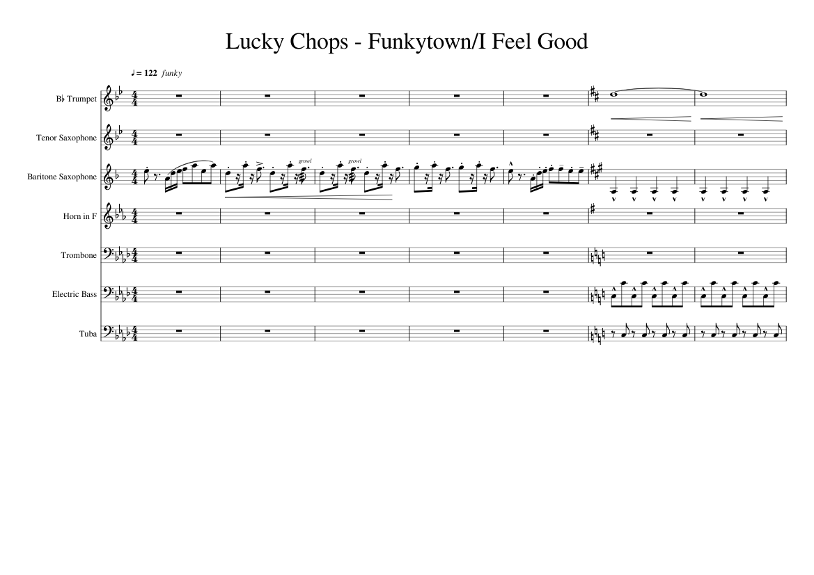 Lucky Chops - Funkytown/I Feel Good Sheet Music for Trombone, Tuba ...