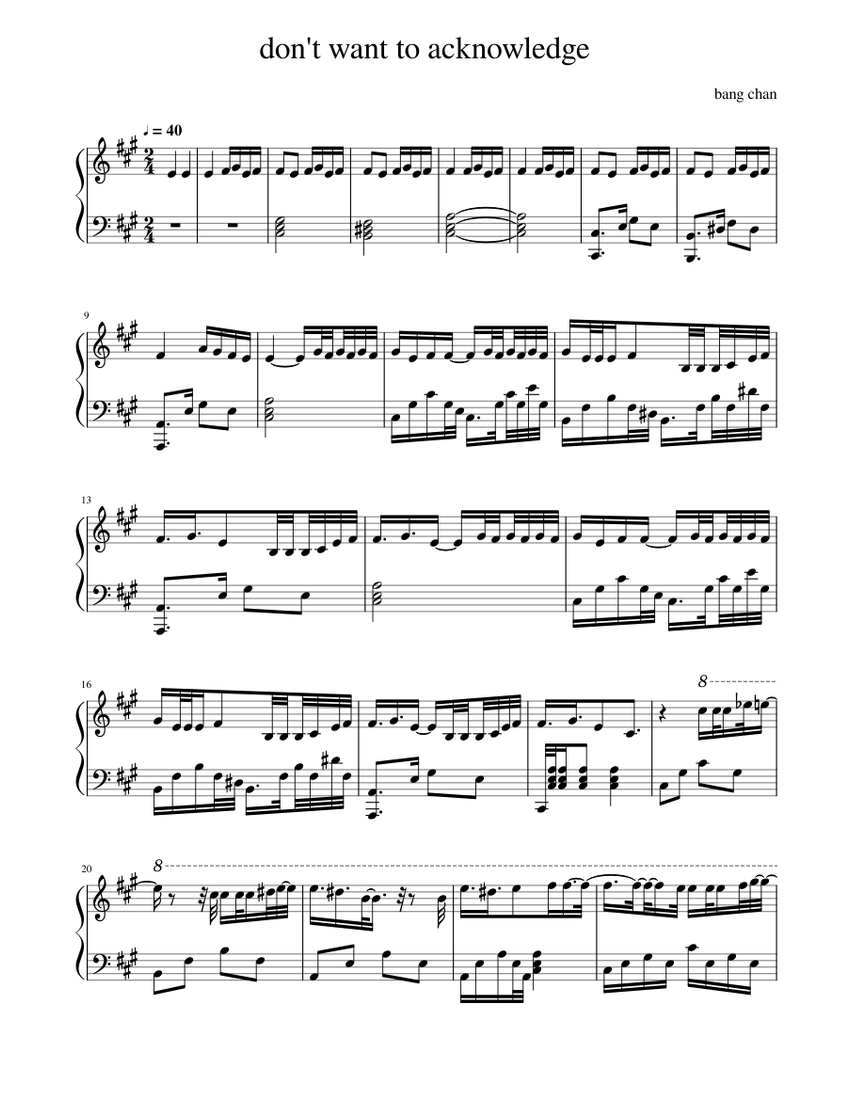 don't want to acknowledge - bang chan Sheet music for Piano (Solo) |  Musescore.com