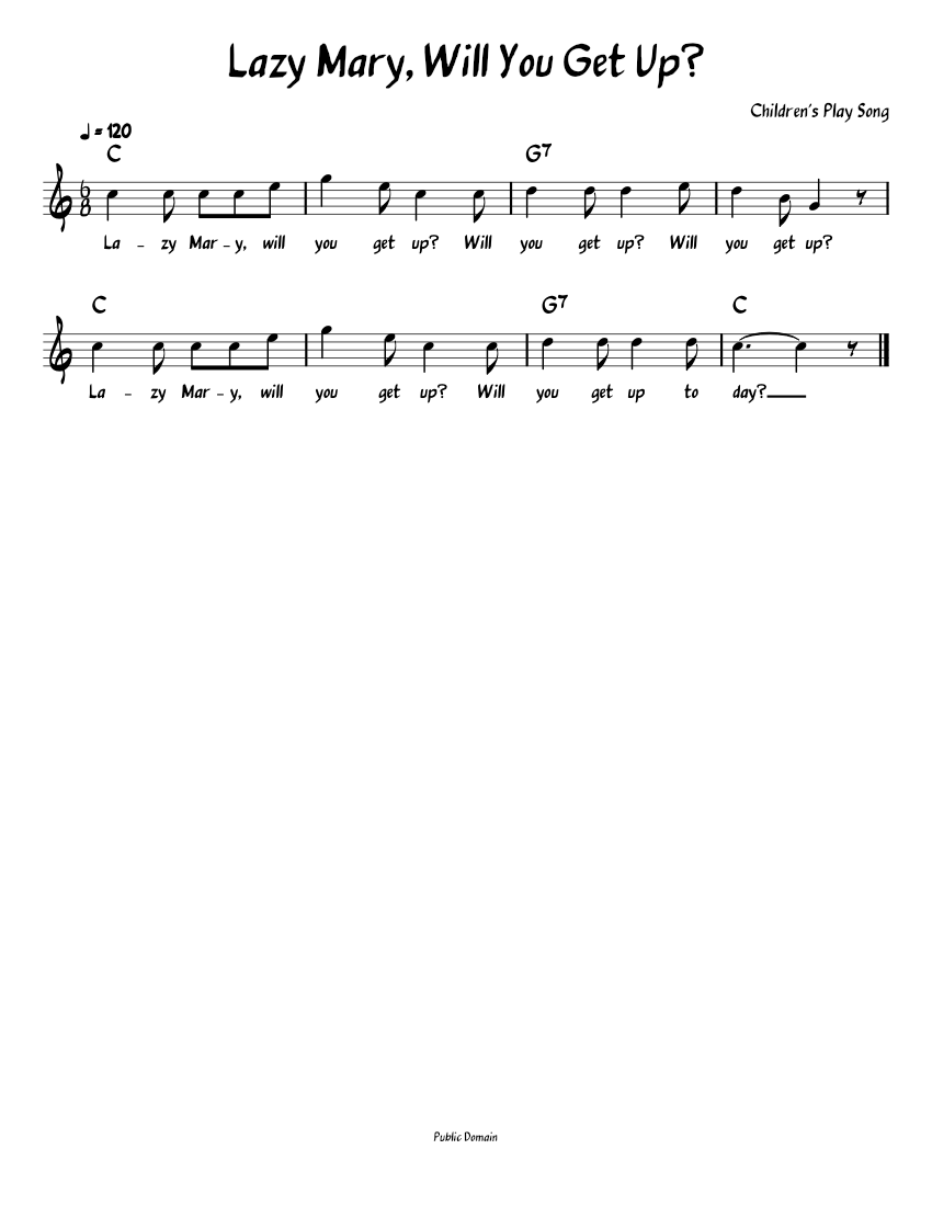 Lazy Mary, Will You Get Up? (Lead sheet with lyrics ) Sheet music for