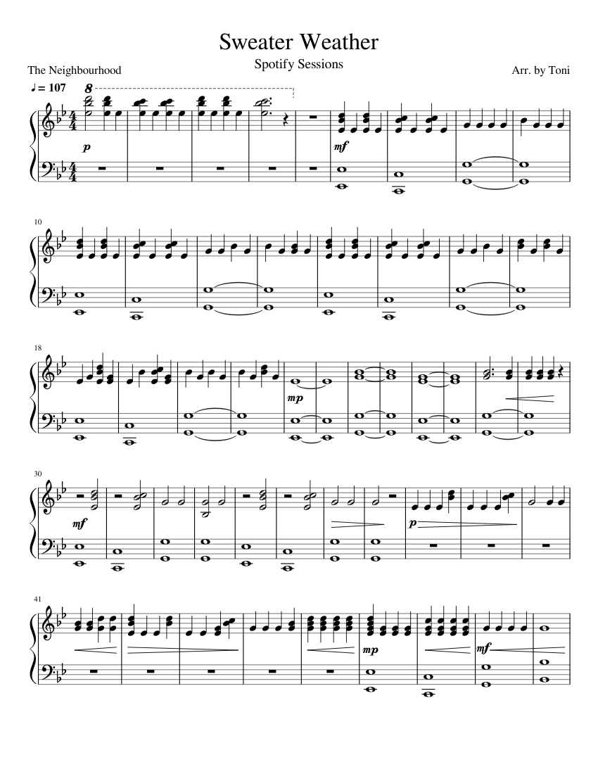 Sweater Weather (Spotify Sessions) Sheet music for Piano (Solo) |  Musescore.com