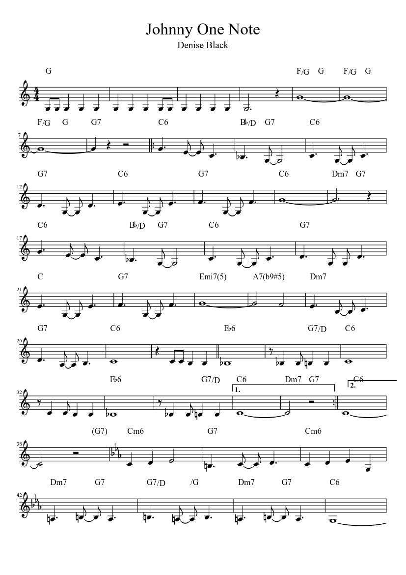 Johnny One Note Sheet Music with Chords for Piano (Solo) easy ...