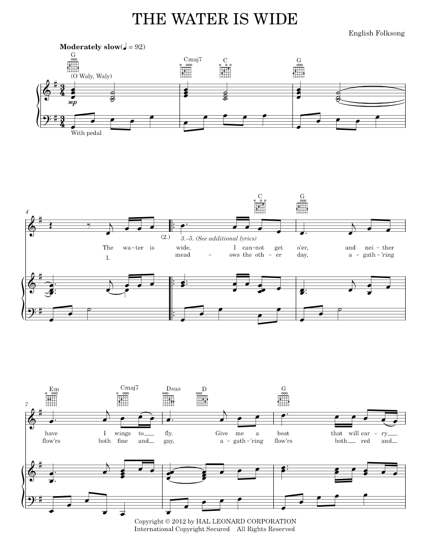 Play Official version of The water is wide Sheet Music