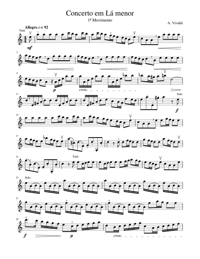 Concerto in A minor A Vivaldi Sheet music for Violin (Solo) | Musescore.com