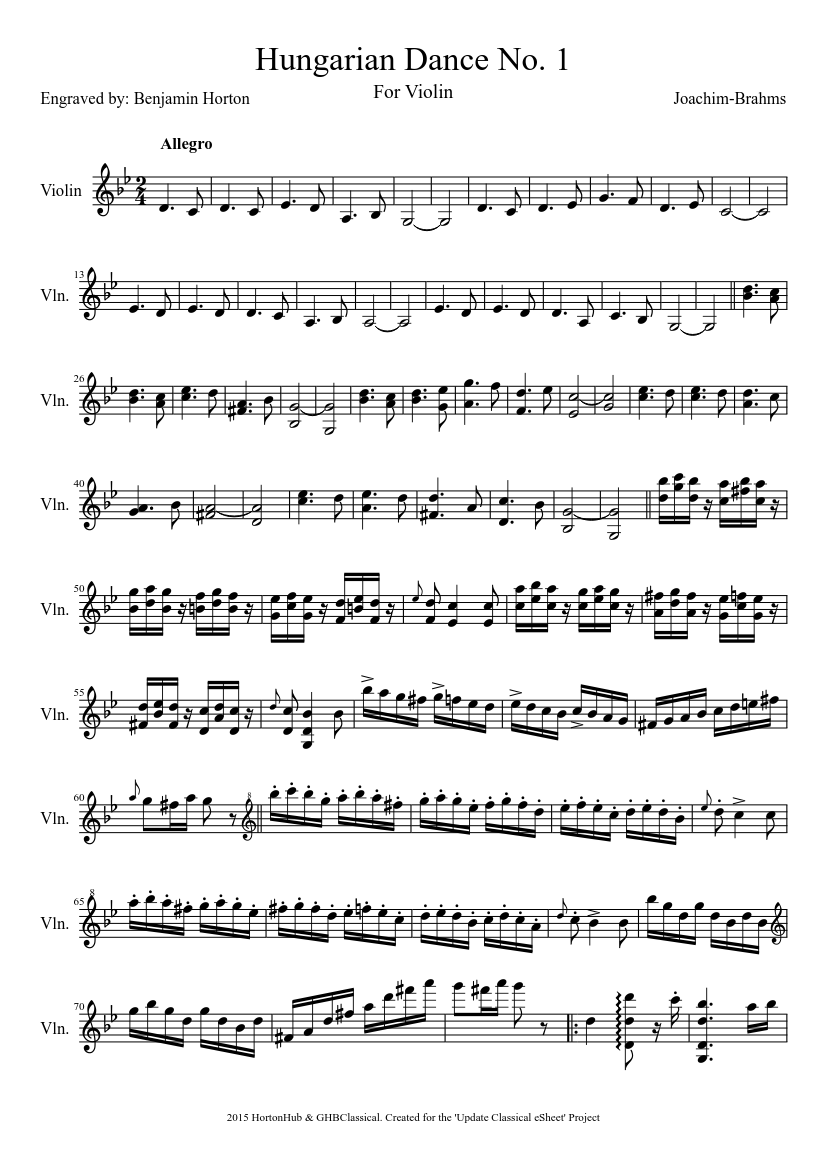 Hungarian Dance No. 1 Sheet music for Violin (Solo) | Musescore.com