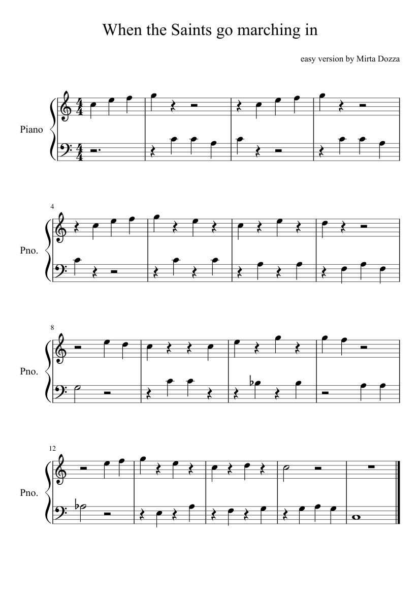 When the Saints go marching in Sheet music for Piano (Solo) Easy |  Musescore.com