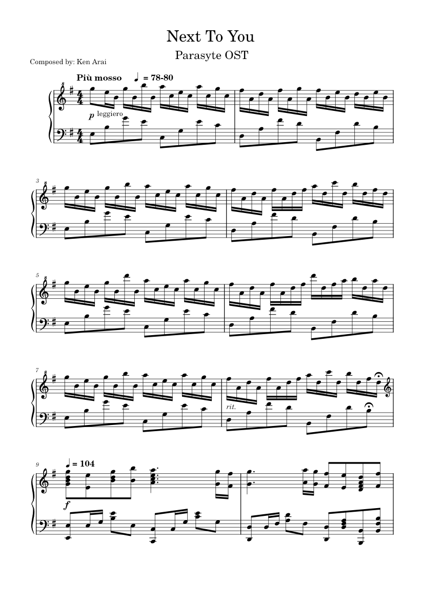 Next To You - Parasyte OST – Ken Arai . Sheet music for Piano (Solo ...