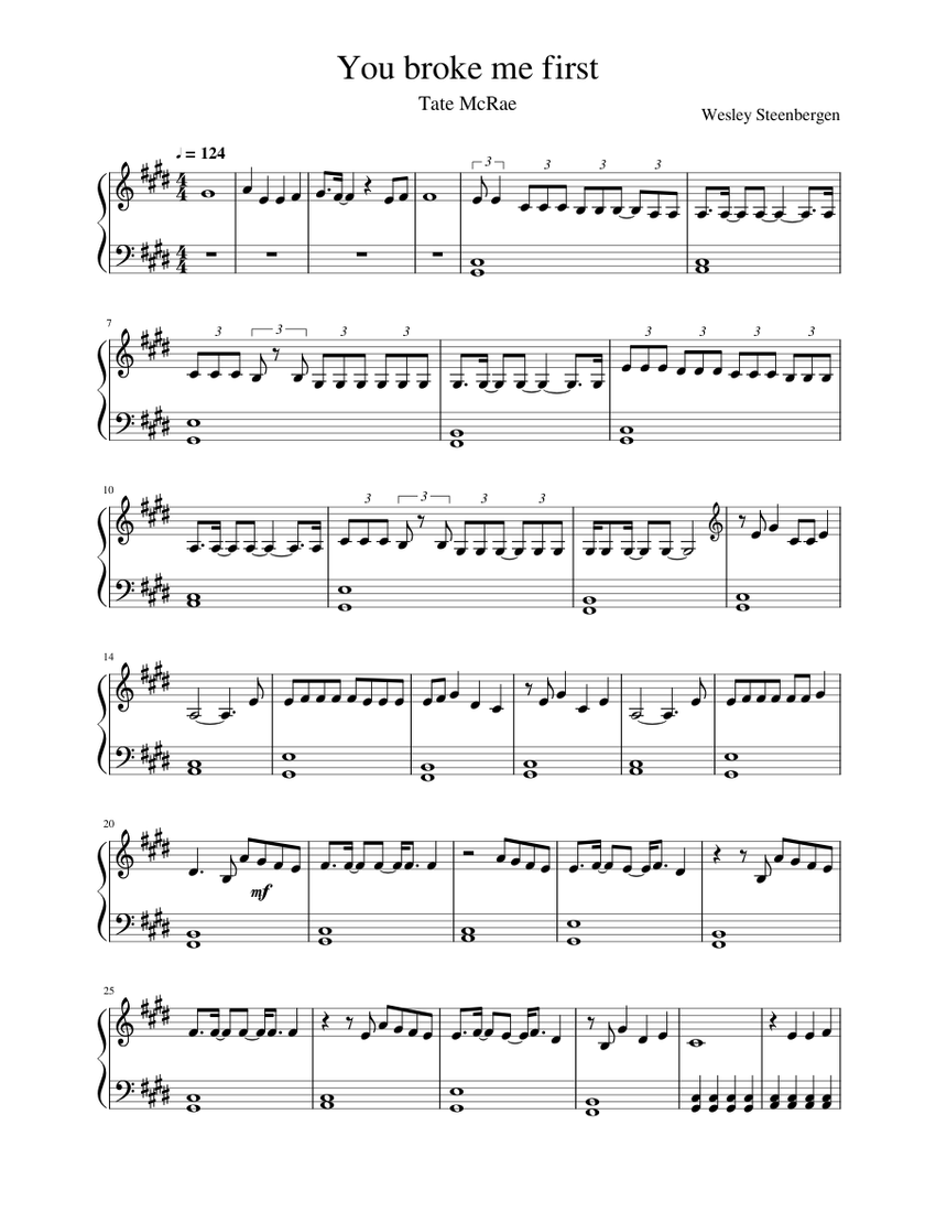 You broke me first - Tate McRae Sheet music for Piano (Solo) Easy |  Musescore.com