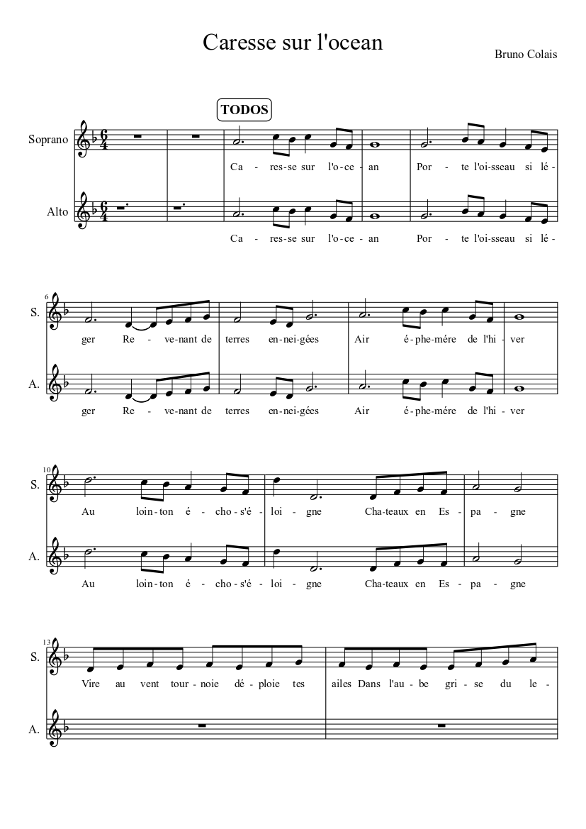 Caresse sur l'ocean Sheet music for Soprano, Alto (Choral) | Musescore.com