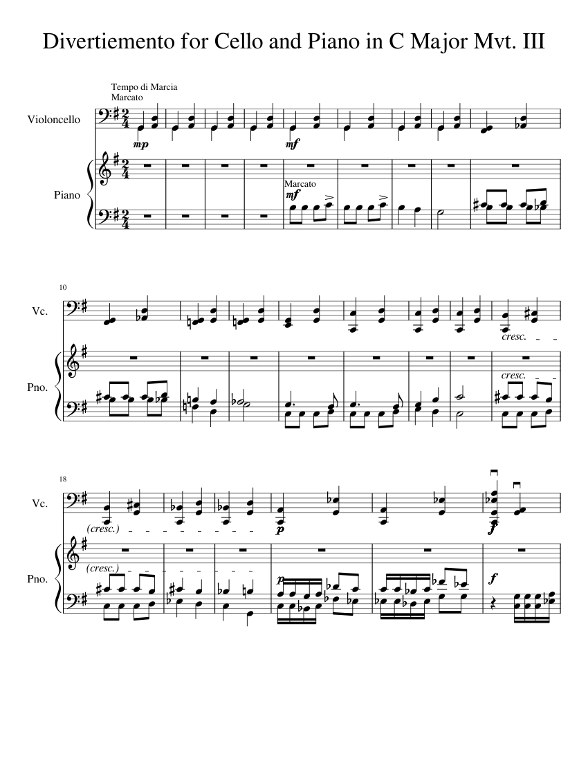 Divertiemento for Cello and Piano in C Major Mvt. III