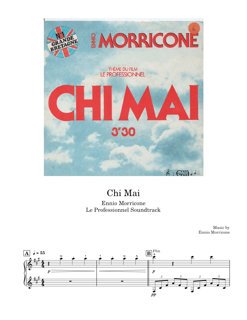 Chi Mai Ennio Morricone Sheet Music For Piano Solo 5775