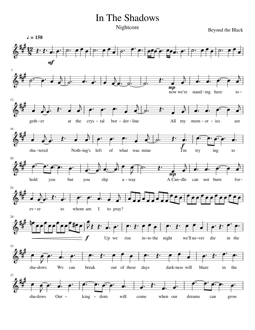 In The Shadows Nightcore Sheet Music For Oboe Solo Musescore