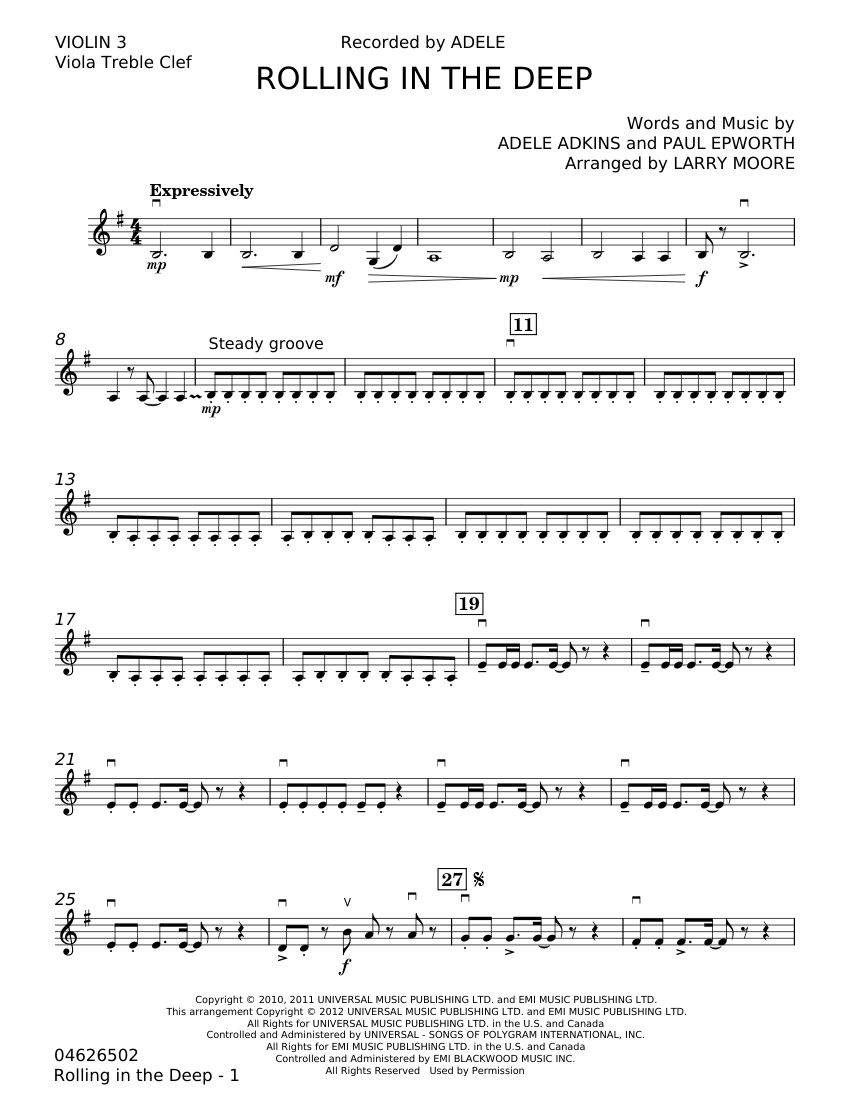 Rolling In The Deep - Adele Sheet music for Violin (Solo) | Musescore.com