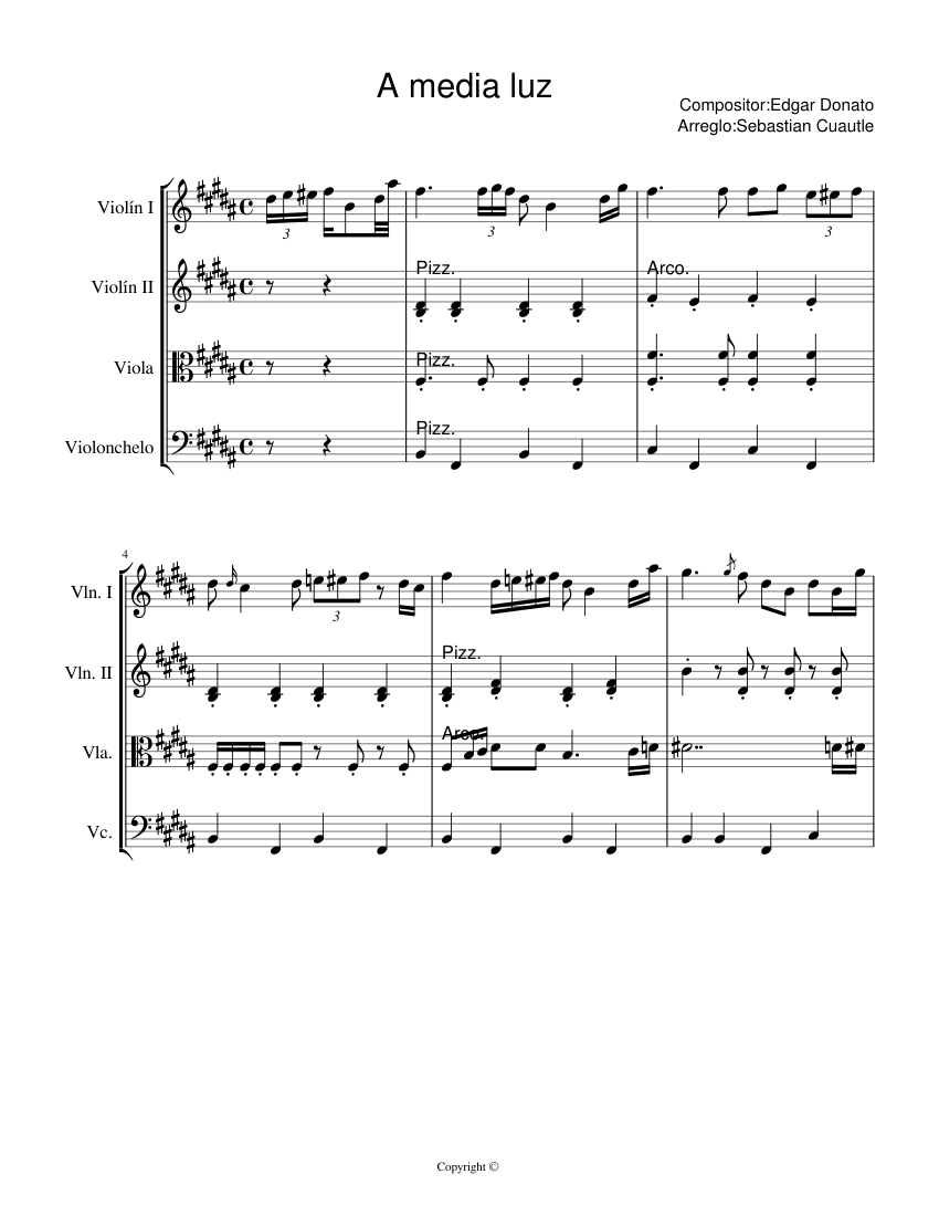 A media luz-Tango Sheet music for Viola (String Quartet) | Musescore.com