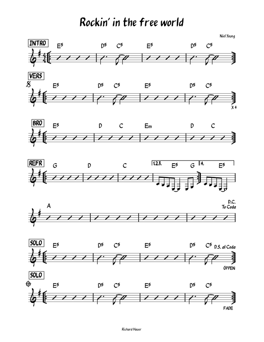 Rockin in the free world neil young sheet music for piano jazz band