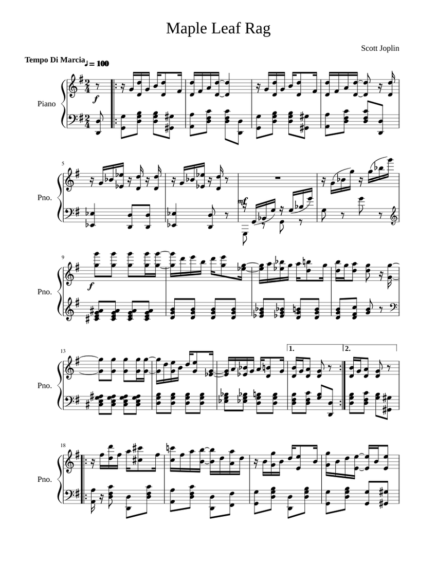 Scorch konsulent tråd Maple Leaf Rag In G Major Sheet music for Piano (Solo) | Musescore.com