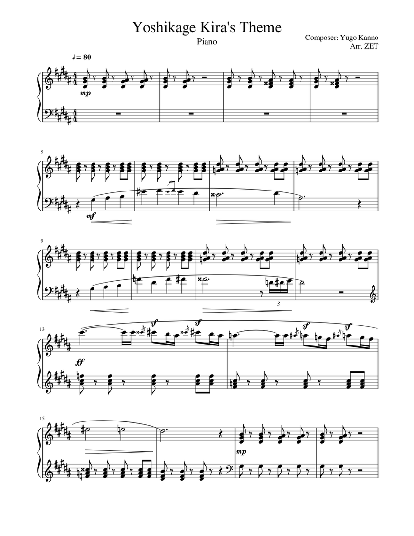 Yoshikage Kira's Theme (Piano) Sheet music for Piano (Solo) | Musescore.com