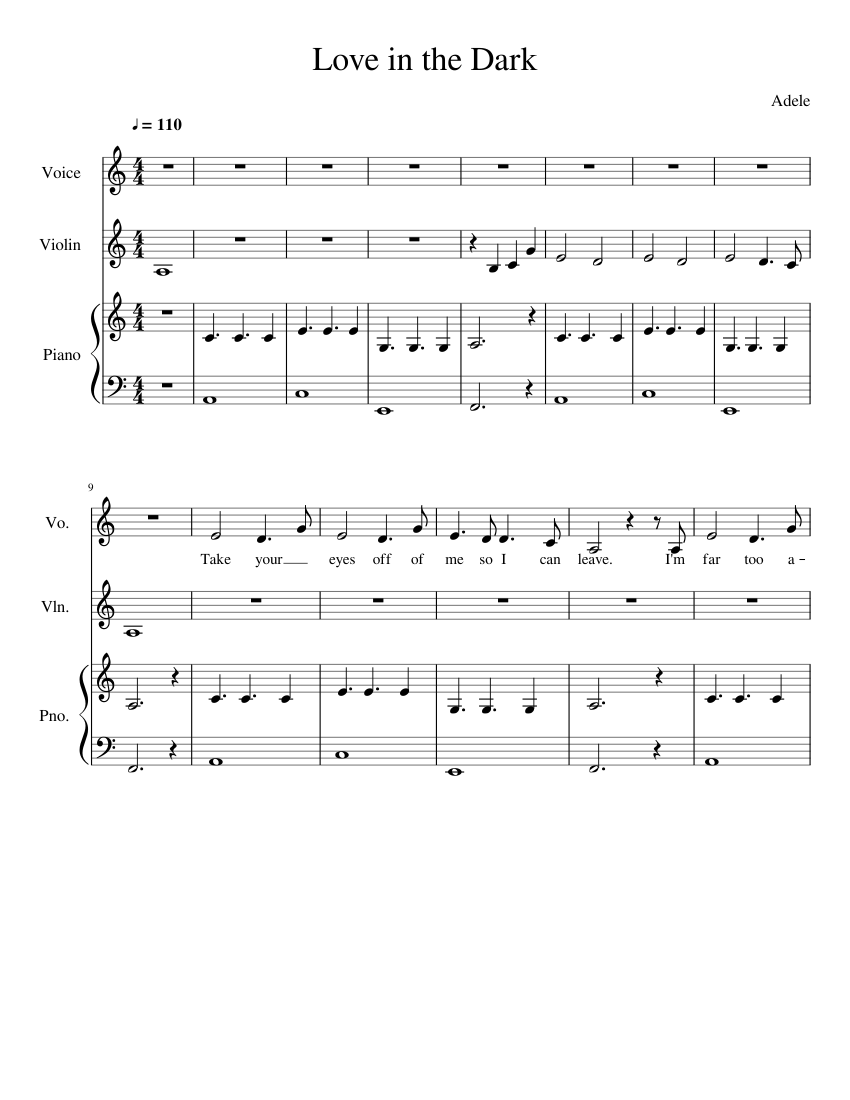 Love In The Dark Sheet Music For Piano Violin Vocals Mixed Trio Musescore Com love in the dark sheet music for piano