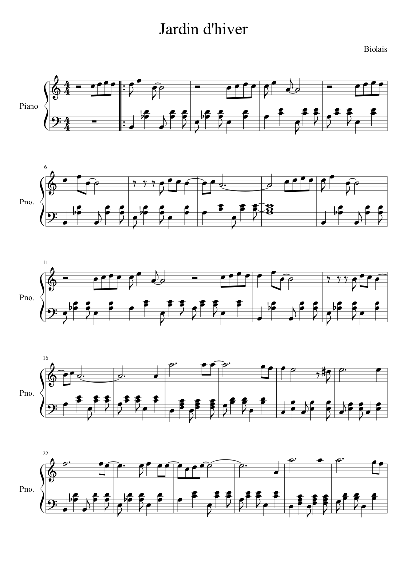 Jardin d'hiver piano Lam cocojazz Sheet music for Piano (Solo) |  Musescore.com