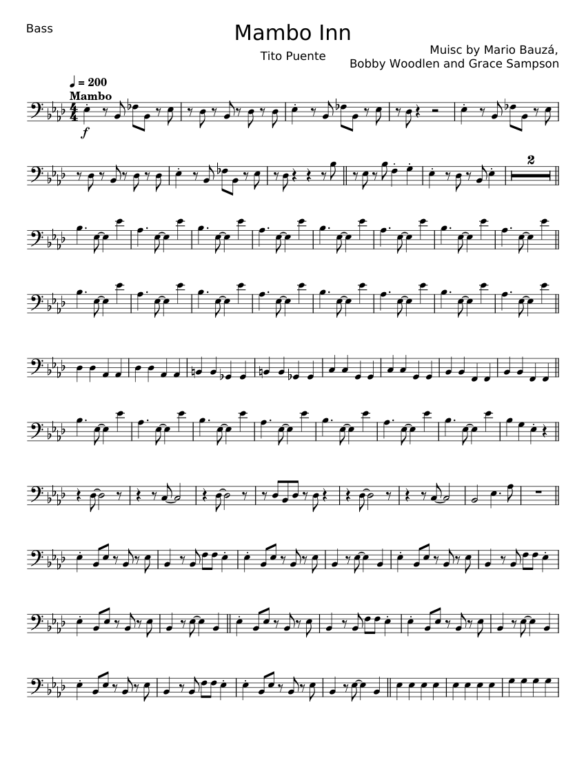 Mambo Inn Mambo Inn - Mario Bauzá, Booby Woodlen, Grace Sampson Sheet music for ...