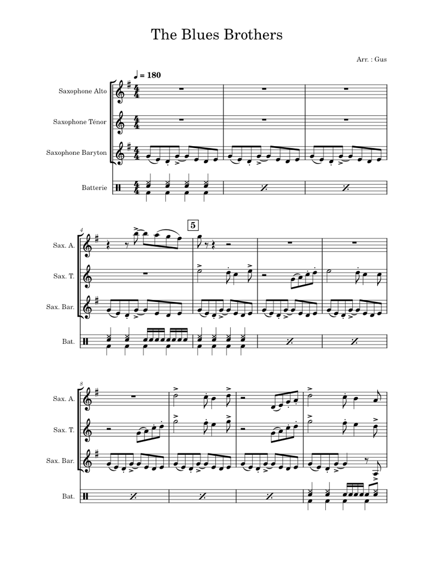 Everybody needs somebody to love The Blues Brothers Sheet music for Saxophone alto, Saxophone