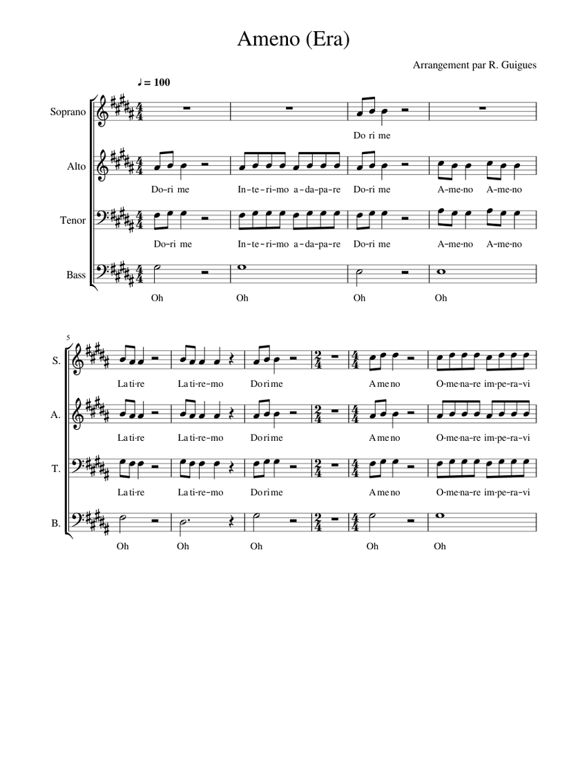 Ameno Era Sheet Music For Soprano Tenor Alto Bass Choral Musescore Com Read or print original ameno lyrics 2020 updated! ameno era sheet music for soprano