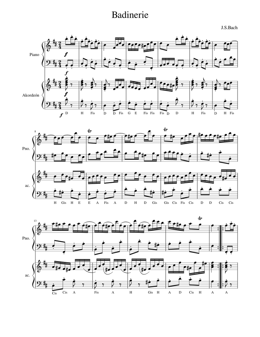 Bach Badinerie accordion - piano Sheet music for Piano, Accordion (Mixed  Duet) | Musescore.com