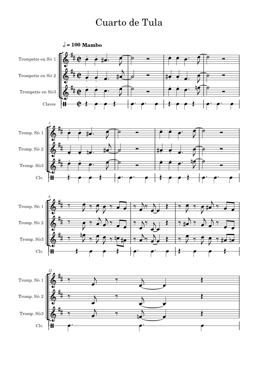 Cuarto de Tula Sheet Music for Trumpet in b-flat, Claves (Mixed Quartet ...