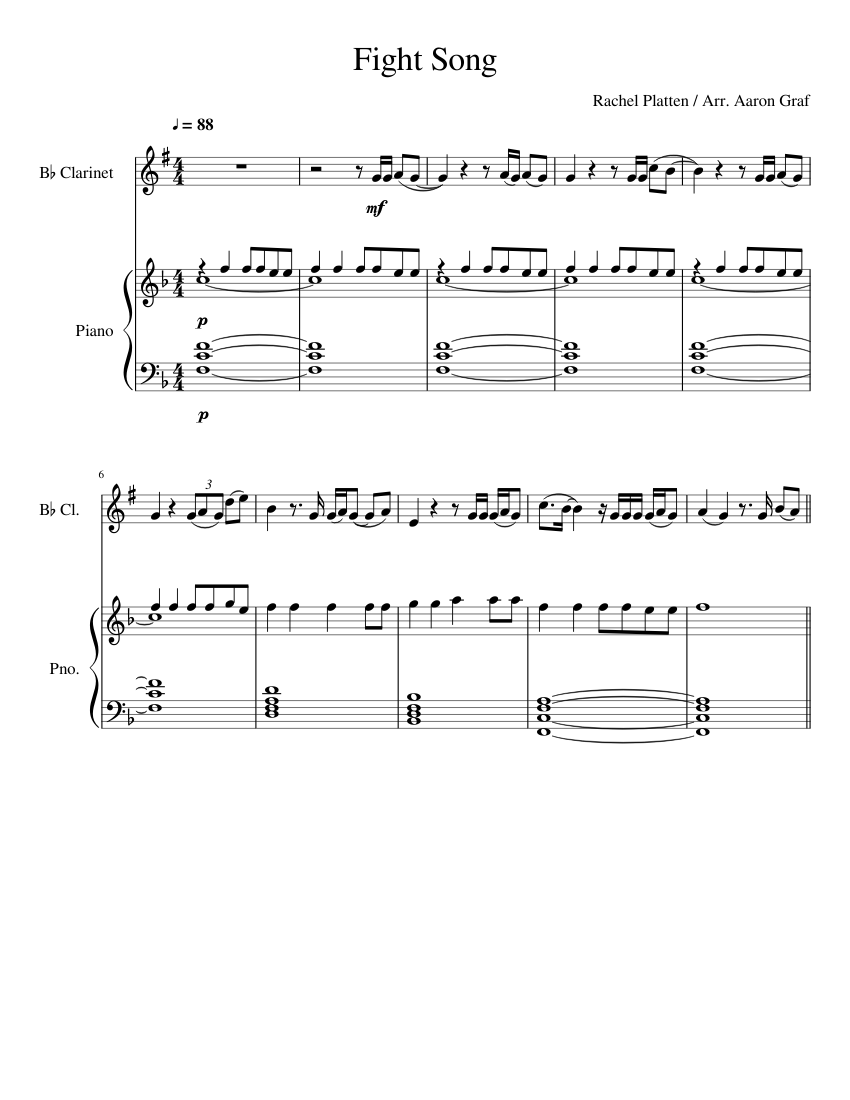Fight Song - For B-flat Clarinet and Piano Sheet music for Piano, Clarinet  in b-flat (Solo) | Musescore.com