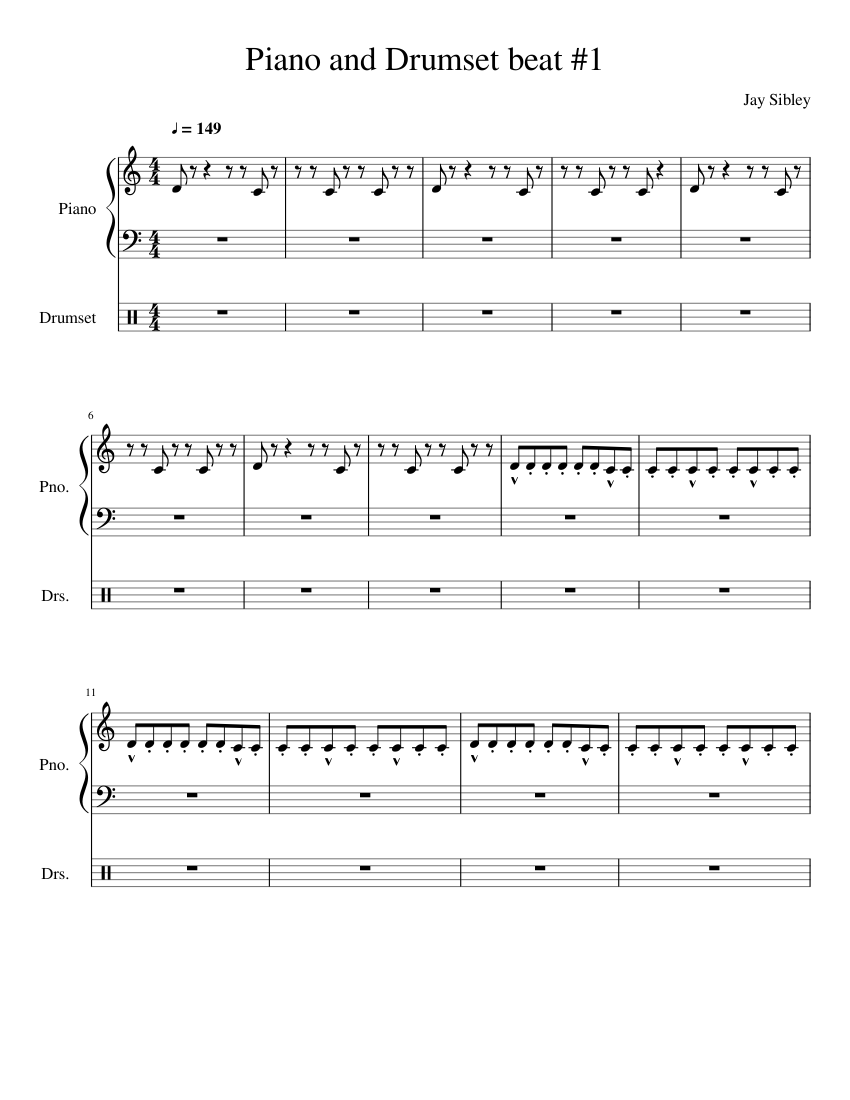 Piano And Drumset Beat 1 Sheet Music For Piano Drum Group Mixed Duet Download And Print In 
