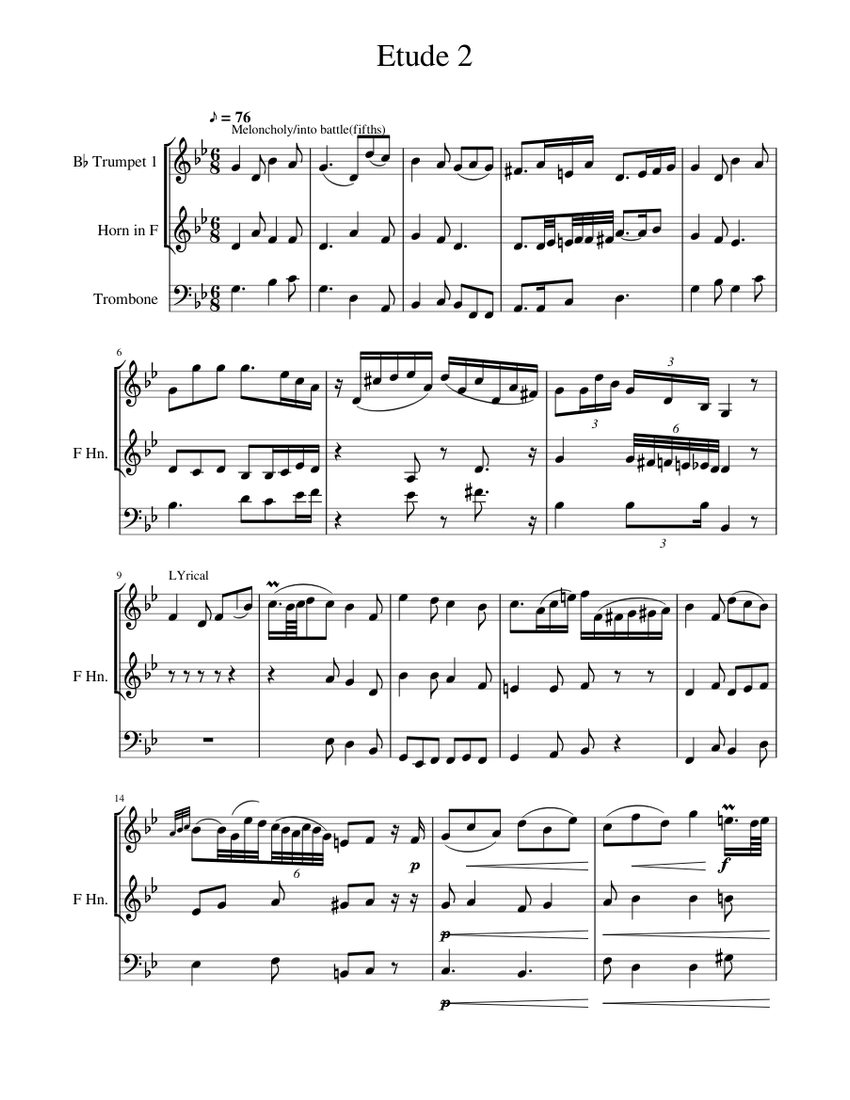 Etude 2 Sheet music for Trombone, Trumpet in b-flat, French horn (Brass ...