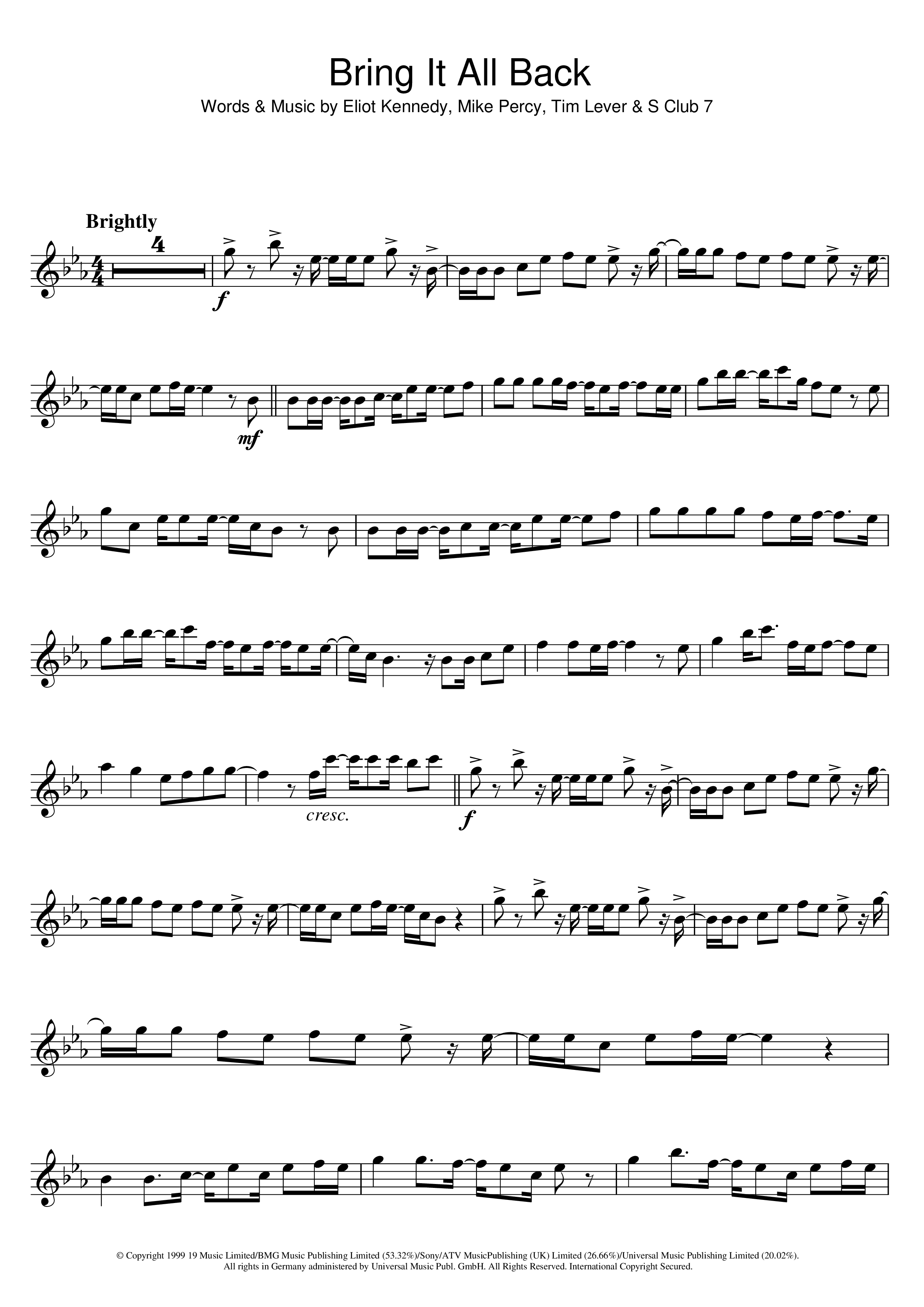 Play Official version of Bring it all back Sheet Music by S Club 7