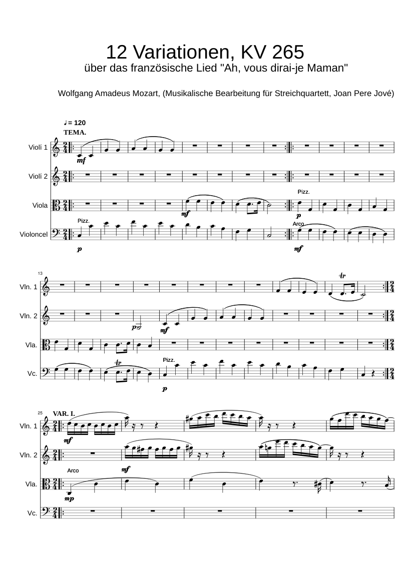 12 Variations on Ah vous dirai-je maman K.265/300e