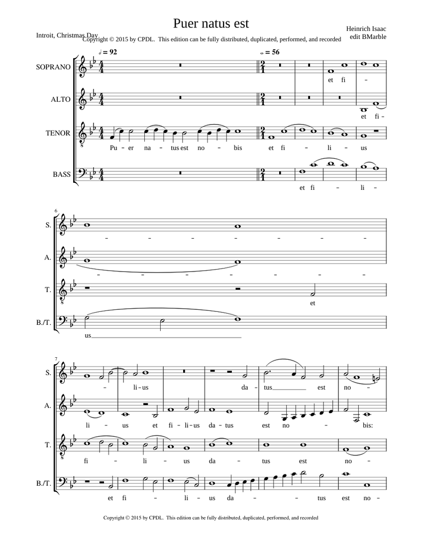 Puer natus est nobis - Heinrich Isaac Sheet music for Bass guitar (Solo ...