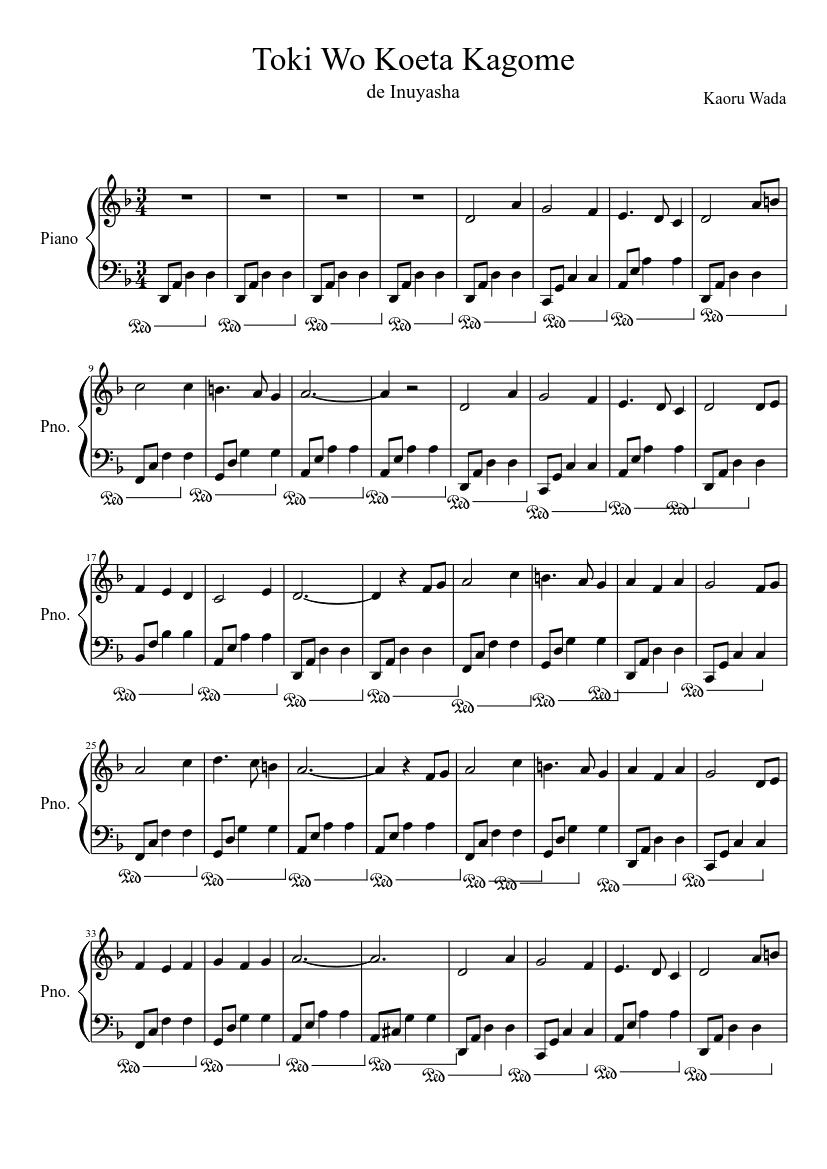 Inuyasha Toki Wo Koeta Kagome Piano Sheet Music For Piano Solo