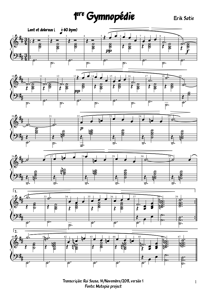 Gymnopedie 1 - Erik Satie Sheet music for Piano (Solo) | Musescore.com