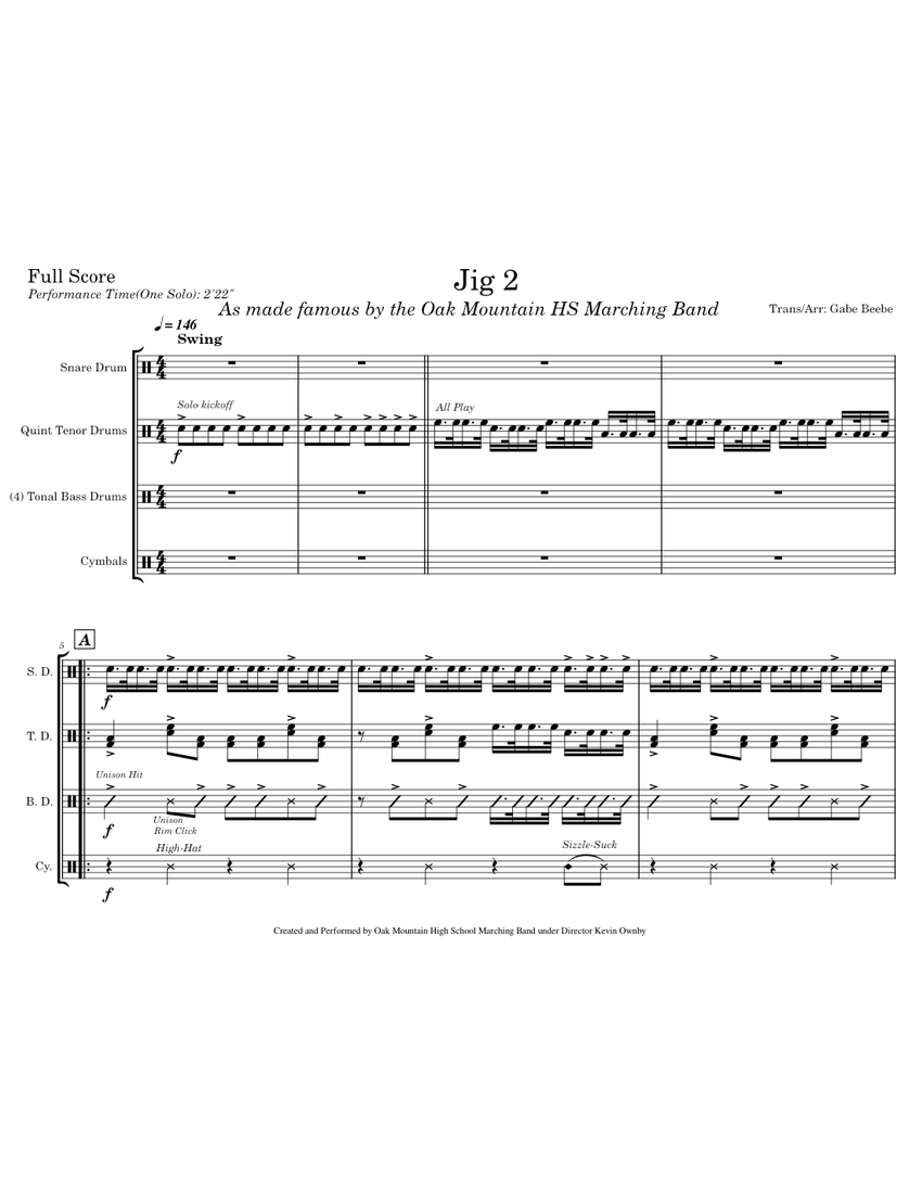 Jig 2 Oak Mountain High School Sheet music for Snare Drum, Tenor Drum