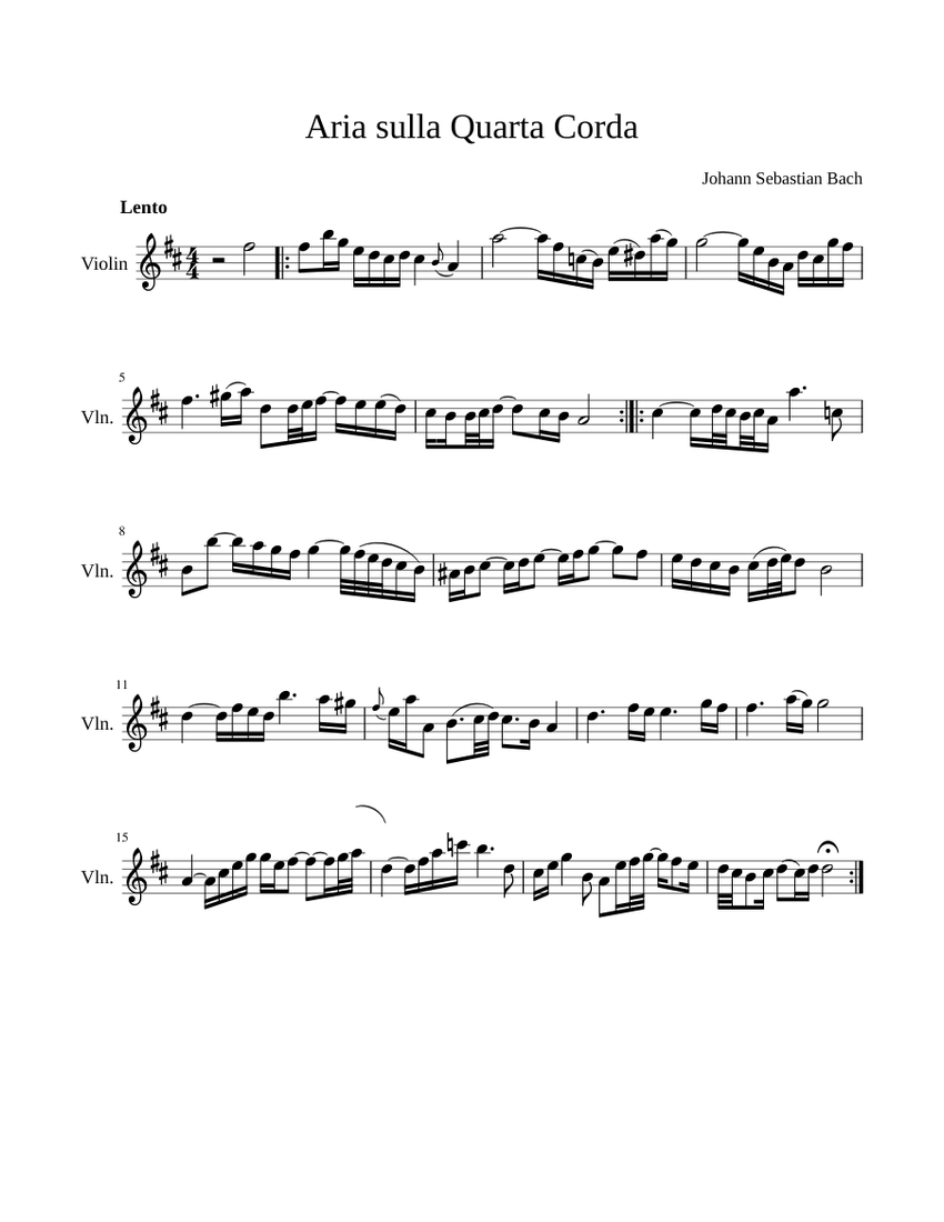 Aria sulla Quarta Corda Sheet music for Violin (Solo) | Musescore.com
