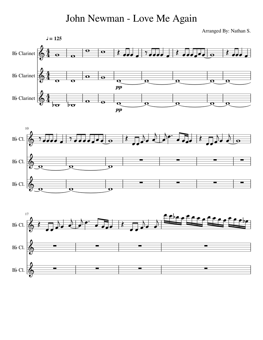 John Newman - Love Me Again Sheet music for Clarinet in b-flat (Mixed Trio)  | Musescore.com