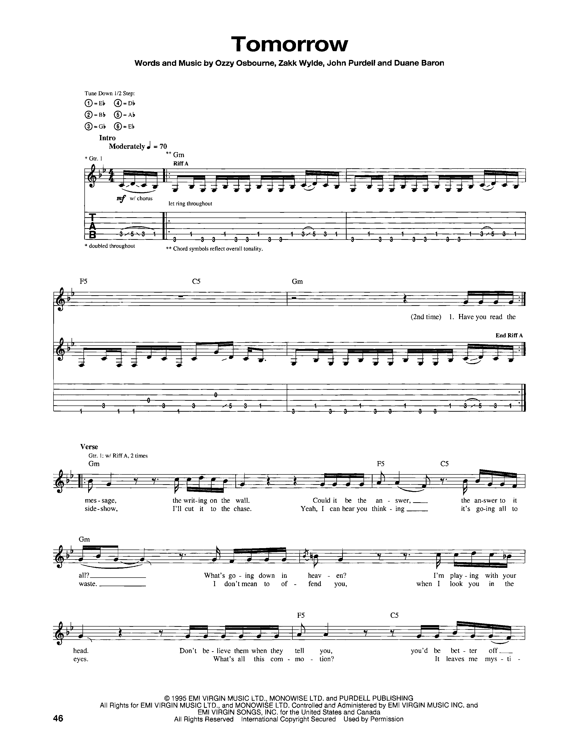 Play Official version of Tomorrow - Ozzy Osbourne (Guitar Tab