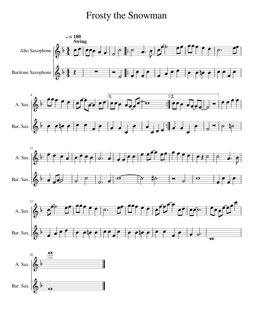 Frosty the Snowman Sheet music for Saxophone alto, Saxophone baritone