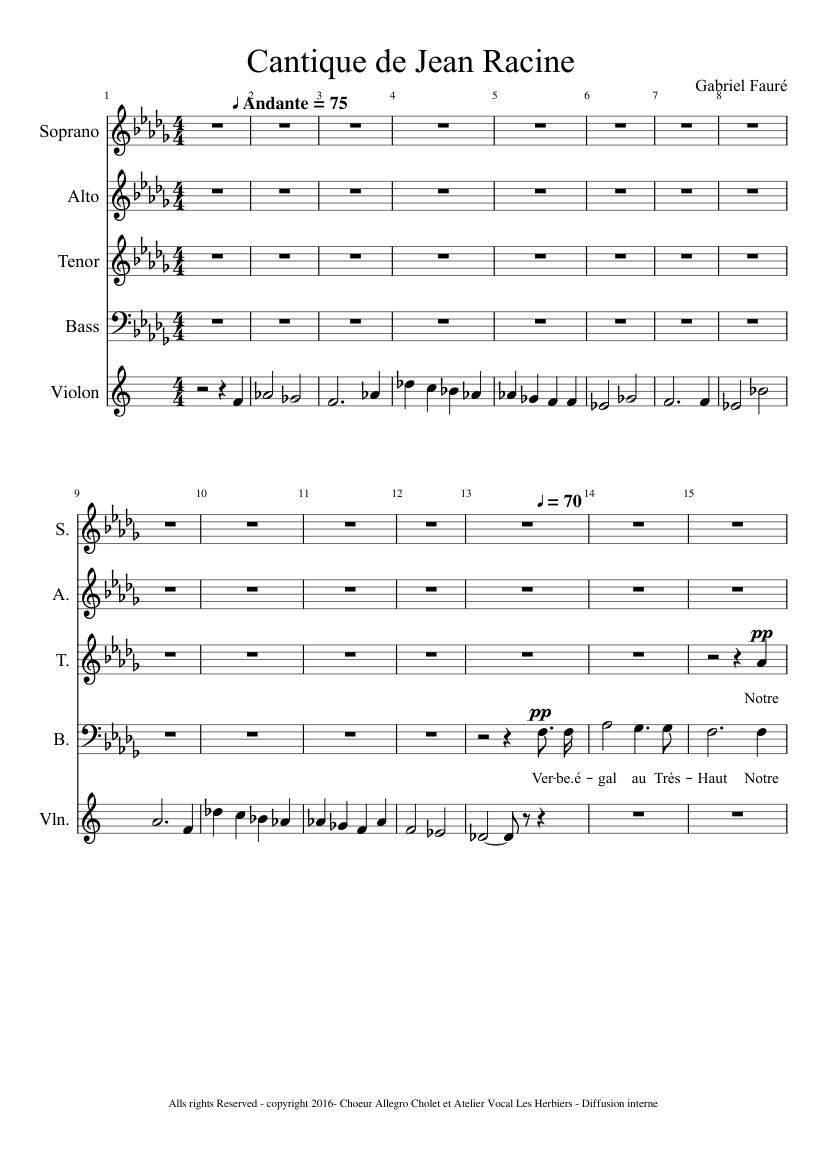 Cantique de Jean Racine - Gabriel Fauré Sheet music for Violin, Bass (Mixed  Duet) | Download and print in PDF or MIDI free sheet music with lyrics  (thrash metal ) | Musescore.com