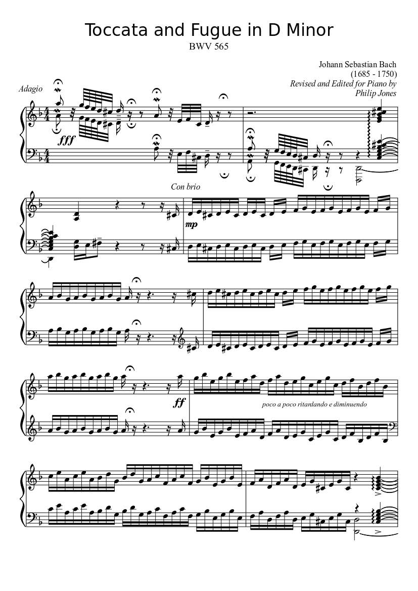 Toccata and Fugue in D Minor Sheet music for Piano (Solo) | Musescore.com
